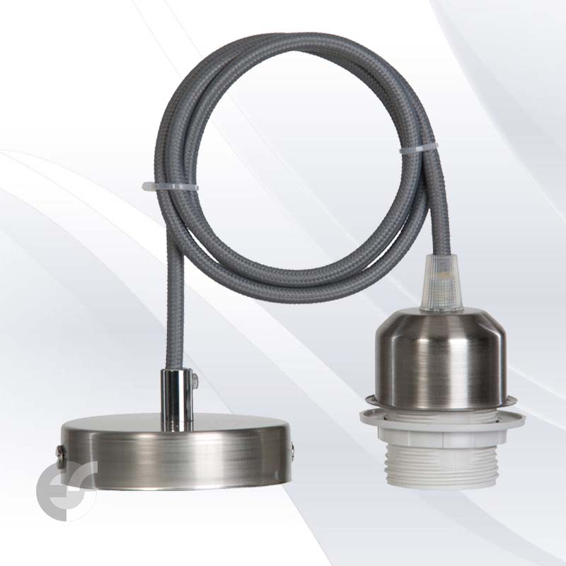 pendel one sateniran nikel i siv tekstilen kabel e27