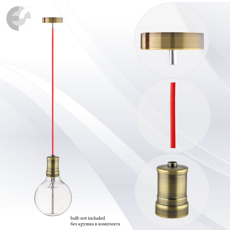 pendel retro 2 antichen mesing s tekstilen cherven kabel