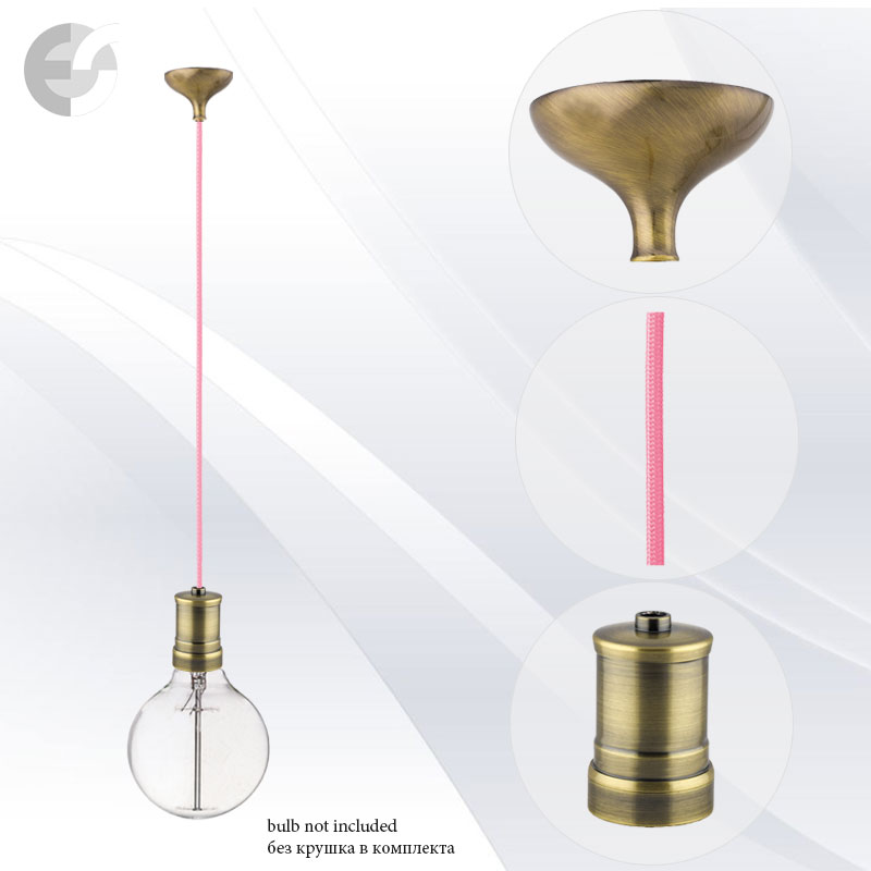 pendel retro 2 antichen mesing s tekstilen rozov kabel