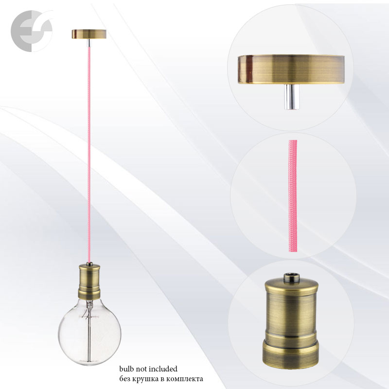 pendel retro 2 antichen mesing s tekstilen rozov kabel